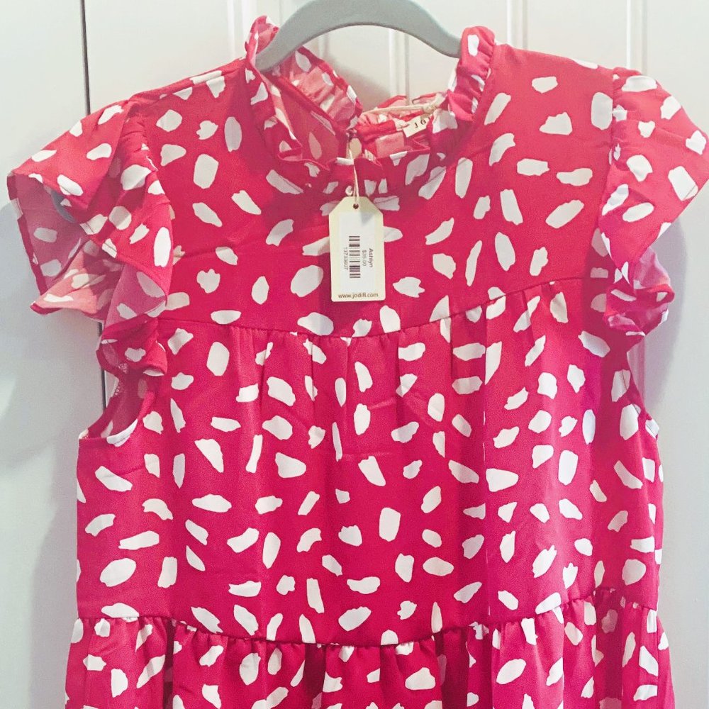 JodifL Pink and White Ruffle/Puff Sleeve